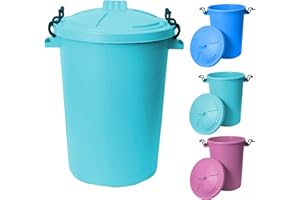 Latchini 50L Litre Outdoor Bin Large Heavy-Duty Weather Resistant and Food Grade Plastic Dustbin Trash Can Garbage Bin with 2 Clip Locking Lid for Indoor/Outdoor Storage Container of Animal Feed|Sky