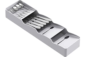 Lifewit Portaposate da Cassetto, Vassoio Porta Posate per cucina, Portaposate in Plastica per Cucchiai, Forchette e Coltelli, Organizer posate, Grigio