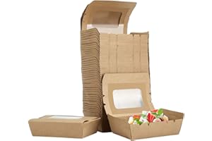 TOROTON Cajas Take Away, Contenedores de Ensalada de Papel Kraft con Ventana Visual, Contenedores de Comida para llevar Calientes y Fríos, 500ml, 50 Piezas