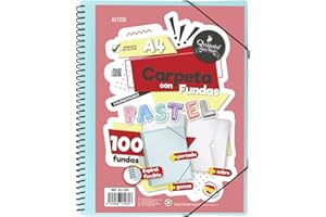 Starplast Carpeta Con Fundas Espiral Flexible - 100 fundas transparentes, A4, cierre elástico, tapa polipropileno, portada personalizable, para uso Escolar y Oficina - color Azul Pastel