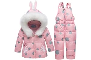 BRONG 2 Stücke Kleinkind Schneeanzug Mädchen Daunenjacke mit Kapuze Mantel + Skihose Skiset für Kinder