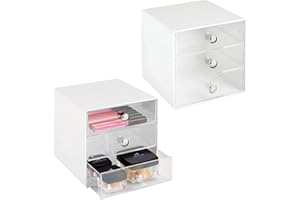 mDesign Zestaw 2 pojemników z szufladami z wytrzymałego tworzywa sztucznego – praktyczny organizer na kosmetyki z trzema szufladami – stylowy system szuflad z chromowanymi uchwytami –