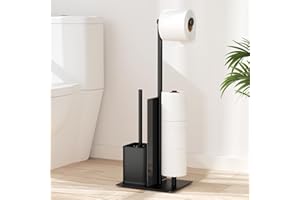 SUSSWIFF Edelstahl Klopapierhalter Stehend mit Klobürste - Toilettenpapierhalter mit WC Bürste, WC Garnitur mit Toilettenpapierhalter und Toilettenbürste, Klorollenhalter Stehend mit Glasregal (Schwarz Matt)