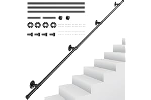 Sunowl Main courante d'escalier pour intérieur et extérieur, main courante de sécurité murale antidérapante en fer forgé industriel pour personnes âgées, enfants handicapés, 2,5 m