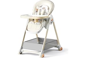 Veitoalioy Krzesełko dla dziecka ze skóry PU, wysokie krzesełko dla niemowląt 0 36 miesięcy, wielofunkcyjne i regulowane siedzisko do jadalni, fotele na posiłki wyposażone w zdejmowane kółka i talerze