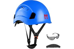 Mustbau Casco di Sicurezza, Casco Protettivo EN397 con Occhiali Antiappannamento, Fascia Regolabile da 53 a 63cm, Materiale ABS Resistente Per Uomini Donne