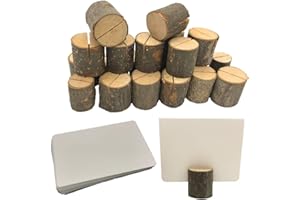 Aisamco 20 Holz Holzsteg Kartenhalter Platzkarte Tischkartenhalter Namesschild Fotohalter,30 Stück Naturkarton Blanko Kraftpapier Kraftkarton Tischkarten für Hochzeit Deko