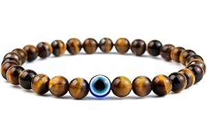 Lameybrt Natürlicher Achat Böses Auge Armband für Herren, Schutzarmband