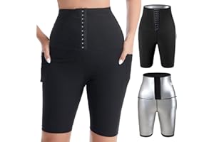 XIYAO Pantalon de Sudation Femme avec Poche Taille Haute Short Sudation Sport Pantalon Sauna Amincissante Legging Anti Cellulite Minceur pour Jogging Fitness Yoga Gym pour Perdre du Poids