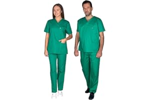 ALEZI Uniformes & tenues médicales unisexes - Vêtements médicaux avec col en V et poches | Ensemble blouse & pantalon lavables & durables - Médical Scrubs pour hommes et femmes | XXS-8XL (Vert Clair)
