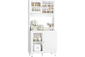 ‎FOREHILL FOREHILL Szafka kuchenna, wysoka szafka, szafka bufetowa ze szklanymi drzwiami, blat roboczy, 4 szuflady, uniwersalna szafka do kuchni, jadalni, salonu, 80 x 40 x 180 cm, biała, M172