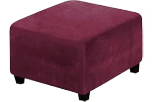 LiveGo Ottoman Cover, Footstool Cover, Ottoman Slipcovers Rectangle,Velvet Chair Cover Protector for Living Room Soft Touch Elastic Detachable Stool Cover Slipcovers (Wine Red, Medium)