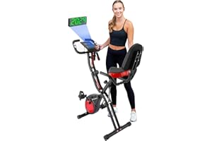 YYFITT 2-in-1 Foldable Exercise Bike w/Luminous Display, Fully Adjustable Indoor Stationary Bike w/ 16 Level Resistance, Hand Workout Bands, Wider Seat, Bigger Backpad and Phone Holder [2025 Version]