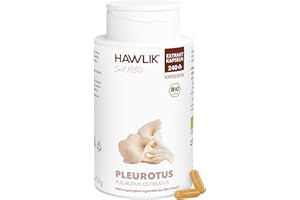 ‎HAWLIK HAWLIK Vitalpilze Pleurotus Extrakt Kapseln - 240 Kapseln - Mit Vitamin C - Natürlicher Anbau - Vegan - Zuckerrohr-Dose