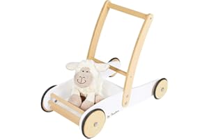 PINOLINO Lauflernwagen Uli aus Holz - mit Bremssystem, gummierten Holzrädern, großer Ladefläche, angenehmer Griffhöhe, für Kinder ab 1 Jahr, weiß