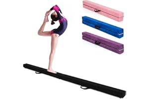 GOPLUS Poutre Gymnastique Pliable 210cm, Poutre Gymnastique avec Patins Antidérapants, Surface Suède, Entraînement de Gymnastique pour Enfants et Adultes, Gain d’Espace (Rose)