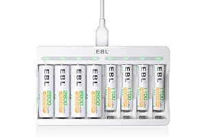 EBL Ładowarka do akumulatorów z 4 bateriami AA 2800 mAh i 4 bateriami AAA 1100 mAh, ładowarka USB, szybka ładowarka do akumulatorów AA/AAA Ni-Mh