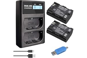 CITYORK 2er-Pack LP-E6 LP E6N-Ersatzakku und USB-LCD-Doppelbatterieladegerät Kompatibel mit Canon EOS 80D, 6D, 7D, 70D, 60D, 5D Mark III, 5D Mark II, BG-E14, BG-E11, BG-E9, BG-E7