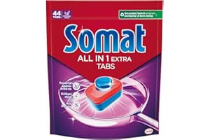 Somat Todo en 1 Extra Pastillas (1 x 45 tabs), detergente lavavajillas anti-olor para vajilla, pastillas lavavajillas para ciclos eco y cortos, eliminan la suciedad incrustada