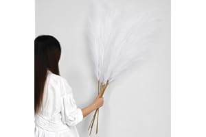 YIYA Decorazione Pampas Secca Grande 6 Pcs 113cm Bianco Pampas Erba Simulata Pampas Erba Pampa Artificiali Fiori per Soggiorno, Casa, Pavimento, Vaso, Decorazione Boemia