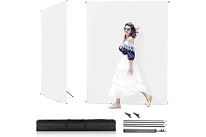 [Hochwertige] Weiß Bildhintergrund mit Ständer,Heorryn 1,5 x 2 m Whitescreen mit Photography Support Stand for Photoshooting Streaming Gaming Foto Video Recording Party