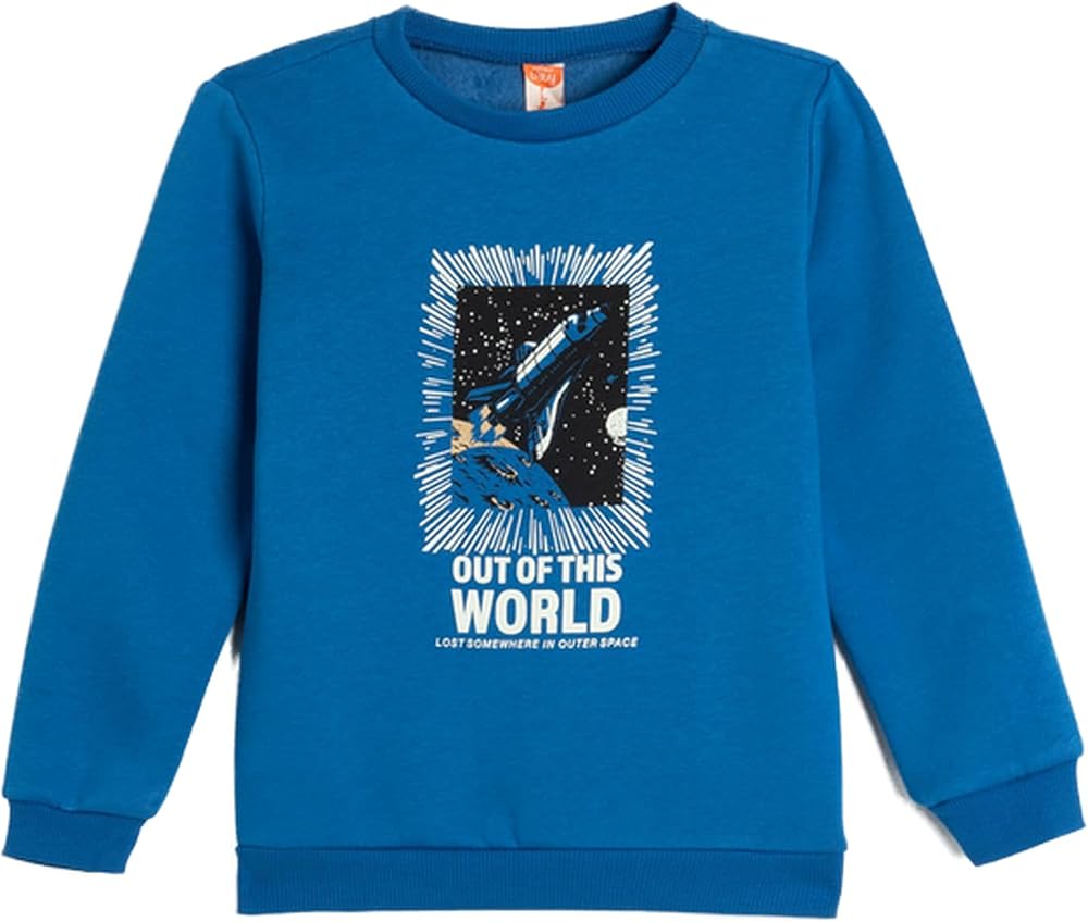 Sweatshirt Şardonlu Pamuklu Uzun Kollu Bisiklet Yaka Uzay Temalı Baskılı