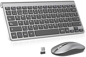 Teclado y ratón inalámbricos, PINKCAT 2.4G Set de Teclado Ultrafino y ratón ergonómico silencioso con 12 accesos directos Multimedia para Ordenador, PC, Tableta, Ordenador de sobremesa (Gris Oscuro)