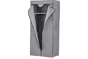 Baroni Home Armadio in Tessuto Richiudibile, Mobile Pieghevole Salvaspazio con Struttura in Ferro per Camera da Letto, Cabina Armadio, Grigio, 1 Ripiano, 1 Barra Appendiabiti, 70x45x155