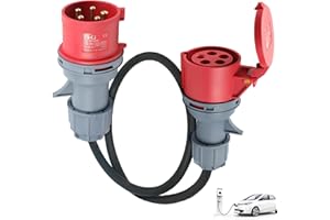 ‎NUVOLLO Adapter 32A auf 16A, 5 polig Starkstromkabel CEE verlängerungskabel mit IP44 Schutz Für Elektroauto Baustelle und Industrie 32A auf 16A Adapter Starkstrom Adapter CEE Adapter 1m