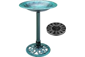 VIVOHOME Bain d'oiseaux avec Fontaine Solaire 2 en 1 Bain d'oiseaux Antique pour l'extérieur Jardin Bol de Nourriture pour Oiseaux Sauvages Abreuvoir d'eau