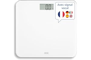 ADE Pèse-personne parlant Gina | Fonction vocale et annonce du poids jusqu'à 250 kg | 5 langues | Pèse-personne numérique en verre de sécurité