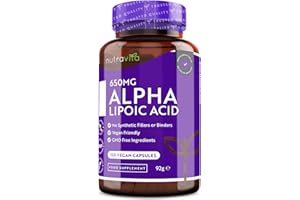 Alpha Lipoic Acid 650mg – 120 High Strength ALA Vegan Friendly Capsules – 4 Month Supply – Alpha-Lipoic Acid – No Synthetic Binders or Fillers – Made in The UK by Nutravita
