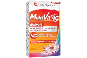 Forté Pharma - Multivit' 4G Energie - Complément Alimentaire 12 Vitamines, 7 Minéraux - Gelee royale, Ginseng, Guarana, Magnesium, Gingembre - Fatigue, Irritabilité - 30 comprimés Bi-couches, 1/jour