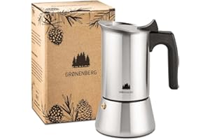 Groenenberg Cafetière Italienne (Induction) | Cafetière Expresso Italienne (en INOX) 6 Tasses (300 ml) | Espresso Maker avec une bague d'étanchéité & Instruction détaillée | Sans aluminium