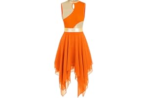 ELLYDOOR Praise Dance Tunic Dresses for Women Sleeveless Gold Color Block Irregular Flowy Skirt Worship Lyrical Dance Costume