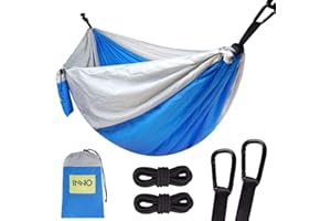 HAPPYPICNIC Amaca da campeggio singola portatile con 2 cinghie per albero, amaca da paracadute, in nylon leggero, per viaggi, spiaggia, cortile, patio, escursionismo, colore: blu