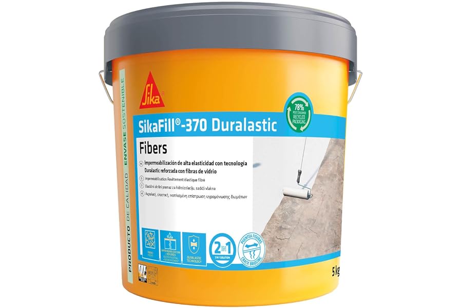 SIKA - Impermeabilización reforzada con fibra - SikaFill 370 Fibers - Gris - Pintura acrílica con fibras de vidrio para imper