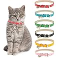Yorgewd 6 Pack Leather Cat Collars with Removable Bell Polished Durable Metal Buckle Soft and Adjustable for Cats Puppy Small Medium Dogs