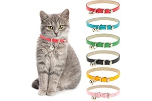 Yorgewd 6 Pack Leather Cat Collars with Removable Bell Polished Durable Metal Buckle Soft and Adjustable for Cats Puppy Small Medium Dogs