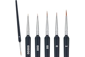 VARHHUXHA 6 Pièces Pinceaux de Fins Détail, Pinceaux d'artiste Professionnel pour Acrylique Huile Peinture à L'aquarelle Gouache Fabrication de Modèles Miniature Ongles - 0/00/000/00000/1/3