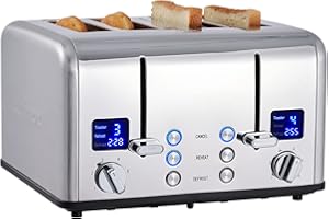 ‎CUSIMAX CUSIMAX Toaster 4 Scheiben, Edelstahl mit LED-Anzeige & 4 extra breiten Toaster schlitzen, 2 individuelle Bedienfelder mit 6 Bräunungsstufen, Abbrechen, Aufwärmen & Auftauen Funktion