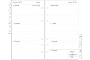 newestor 2024-2025 Wochenplaner Einlage Personal A6-1 Woche auf 2 Seiten mit Tabs, Jul 2024 - Jun 2025, 9,5x17,1cm