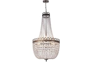 Wellmet Crystal Chandelier Lights, 9-Light French Empire Foyer Chandelier Pendant, Hanging Ceiling Lighting Fixture for Hallway Dining Living Room Bedroom Kitchen, 30" H x 19.69" W, Antique Bronze