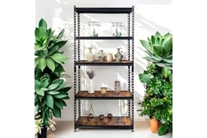 Mega-M Regał Metalowy Magazynowy LOFTOWY | 2w1 |5 półek |1375kg |180x90x40 cm |275 kg na półkę | metalowy stelaż | okleina drewno - czarny (180x90x40 cm)