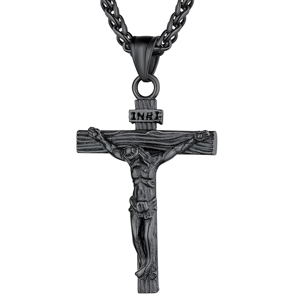 Pendentif Croix Jésus En Résine - Marron - Cordon Offert - Unisexe