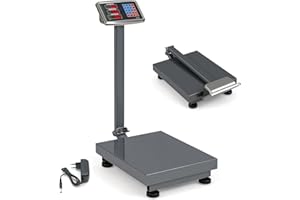 RELAX4LIFE Plattformwaage 300 kg/ 50 g, Paketwaage Klappbar, Industriewaage mit LED Display, Digitale Waage, Bodenwaage, Netz- & Batteriebetrieb, Plattform: 50 x 40 cm, verstellbare Füße (Silber)