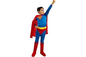 Funidelia Disfraz Oficial de Superman deluxe para niño, Mono con músculos, cinturón, capa y cubrebotas, Superhéroes - Traje para niños para fiestas, Carnaval y Halloween
