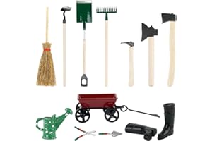 EPOKUS Lot de 12 Accessoires Jardin de Maison de Poupée, Miniature Accessoire Jardin, Accessoire Lutin Farceur de Noel, Bottes en Caoutchouc Arrosoir Chariot Outils de Jardin pour DIY 1/12 Maison de Poupée