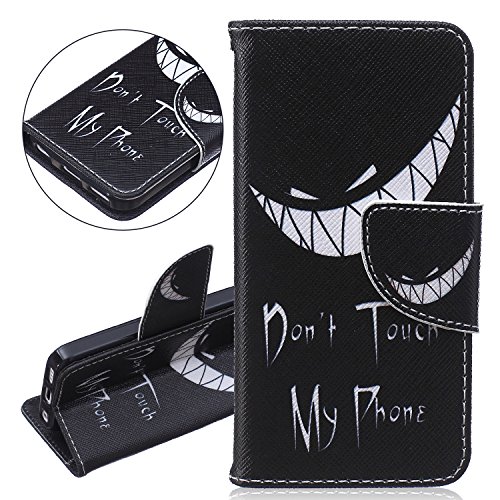 iPhone 5C Wallet Case, iPhone 5C Flip Protective Cover, iPhone 5C PU Leather Case Cover with Credit Card Holder, ISAKEN Luxury Elegant Book Style Case for Apple iPhone 5C Drawing Design Pattern Magnetic case with Stand Function - DON'T TOUCH MY PHONE smile