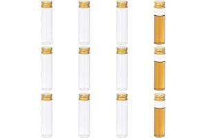 PATIKIL 20ml Small Clear Glass Bottles, 12Pcs Mini Vials with Aluminum Lids Tiny Jars for Aromatherapy Fragrance Cosmetic Oils Lab Perfumes Storing Beads, Gold